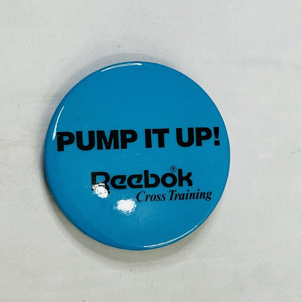 Vintage Reebok 1989 Pin Pinback Button "Pump It Up!" Blue Cross Training Rare